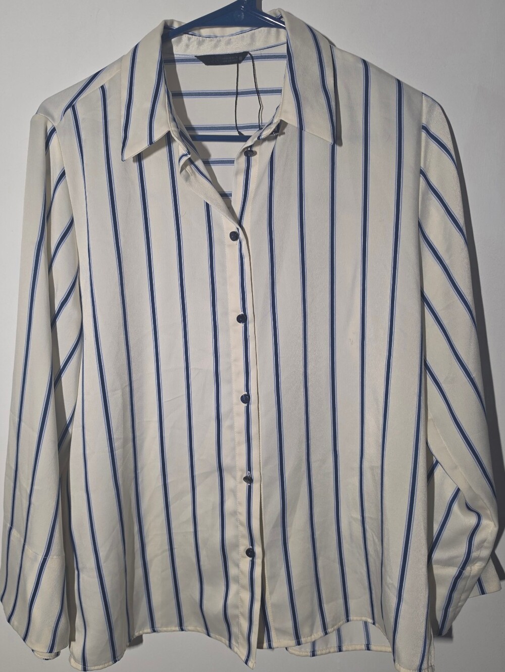 Women's Zara  Button-Up Shirt with Blue Stripes